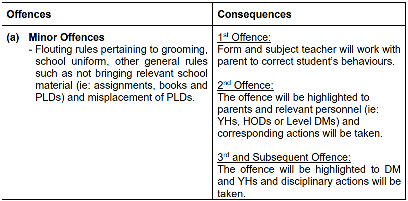 School Rules Minor Offenses